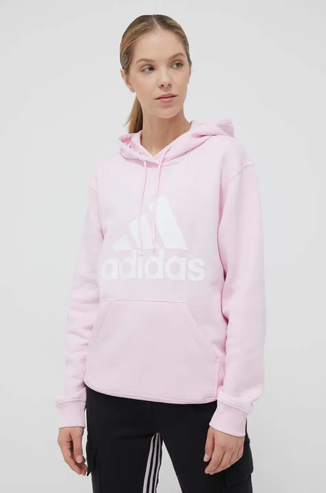 Кофта adidas жіноча колір рожевий з капюшоном з принтом