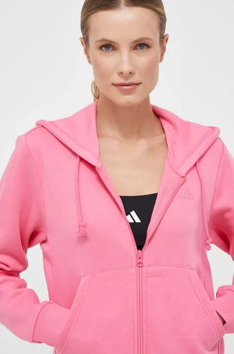 Кофта adidas жіноча колір рожевий з капюшоном однотонна
