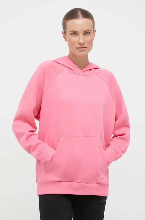 Mikina adidas dámska, ružová farba, s kapucňou, jednofarebná