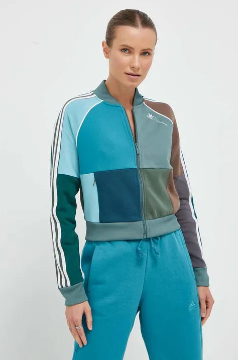 Хлопковая кофта adidas Originals Ksenia Schnaider женская цвет зелёный с аппликацией