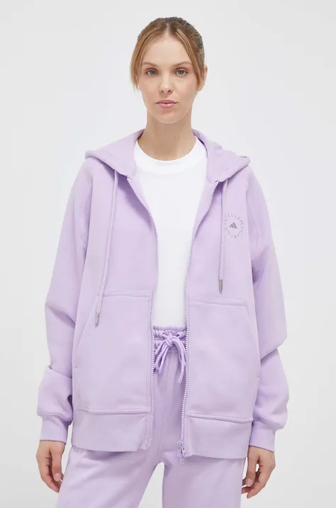 Pulover od trenirke adidas by Stella McCartney vijolična barva, s kapuco