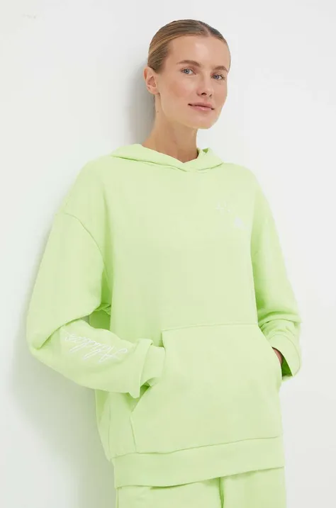 Bombažen pulover adidas ženska, zelena barva, s kapuco