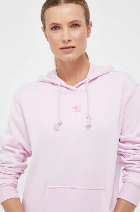 adidas Originals bluza bawełniana damska kolor fioletowy z kapturem gładka