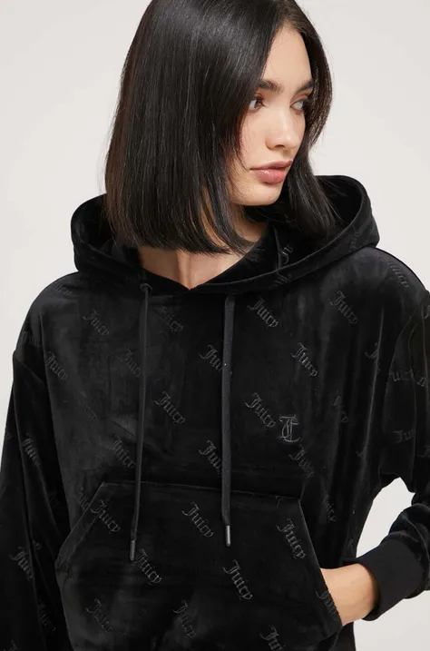 Mikina Juicy Couture dámska, čierna farba, s kapucňou, jednofarebná