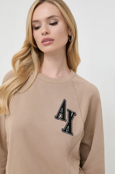 Armani Exchange bluza damska kolor beżowy z aplikacją