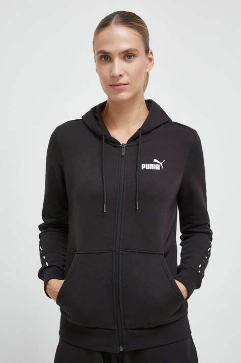 Puma bluza damska kolor czarny z kapturem z nadrukiem