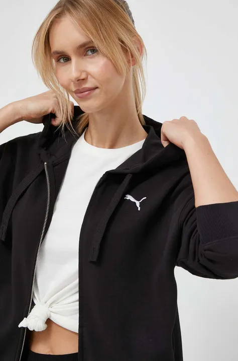 Βαμβακερή μπλούζα Puma γυναικεία, χρώμα: μαύρο, με κουκούλα