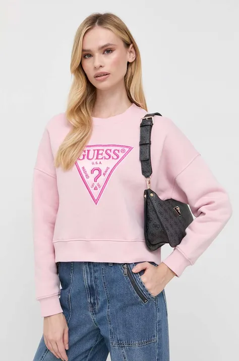 Guess bluza damska kolor różowy z aplikacją