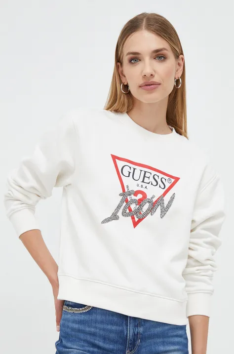 Guess bluza damska kolor beżowy z aplikacją