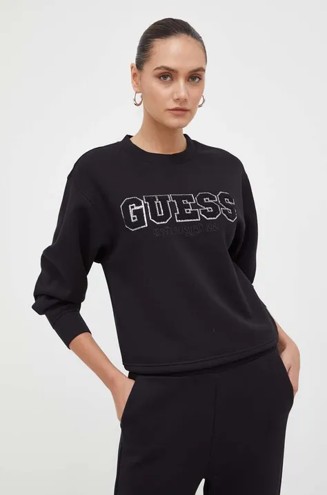 Dukserica Guess za žene, boja: crna, s aplikacijom