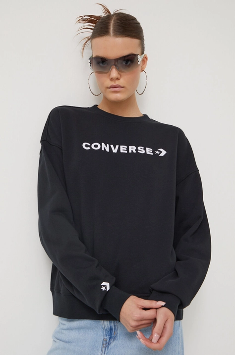 Converse bluza femei, culoarea negru, cu imprimeu