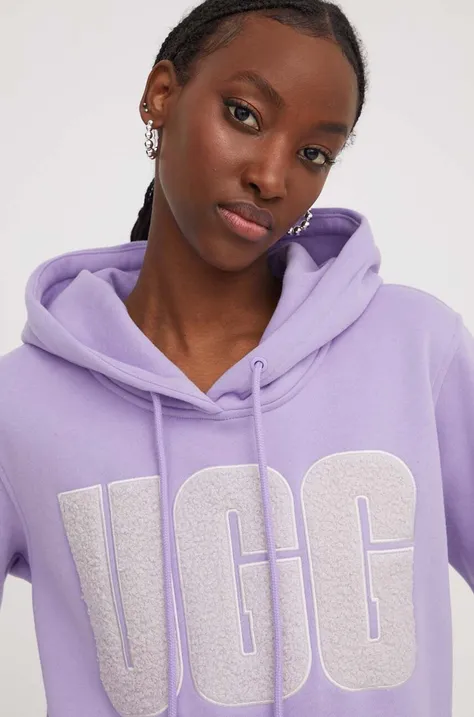 UGG bluza femei, culoarea violet, cu glugă, cu imprimeu