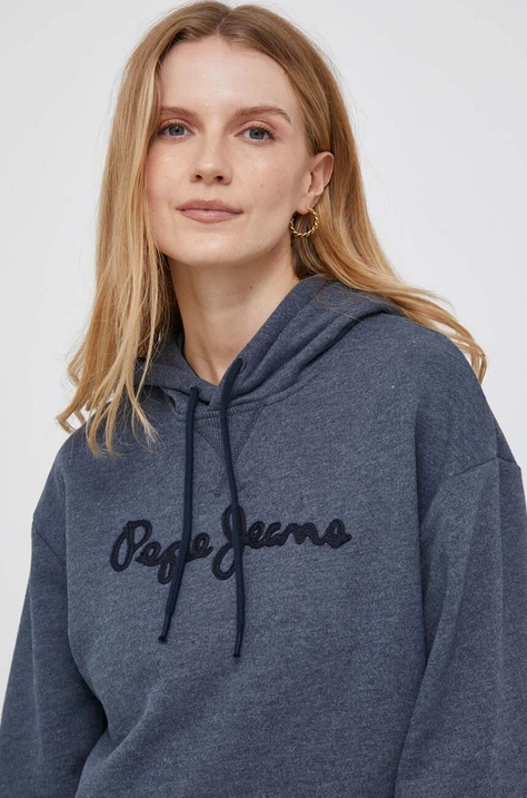 Кофта Pepe Jeans Nanette женская цвет синий с капюшоном с аппликацией