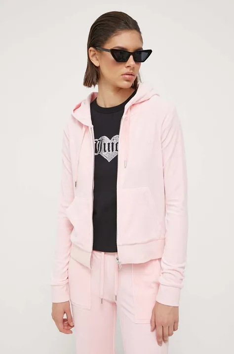 Суичър Juicy Couture Robertson в розово с качулка с изчистен дизайн