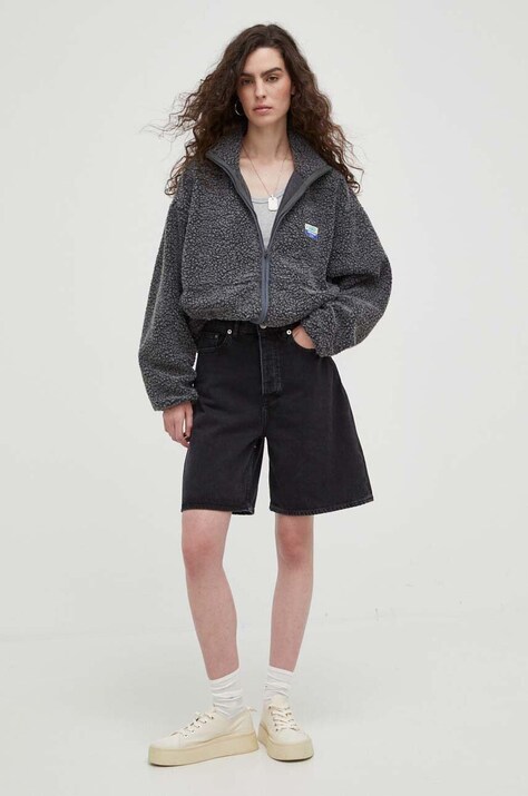 Mikina American Vintage VESTE ML dámská, šedá barva, s aplikací, HOK16CH23