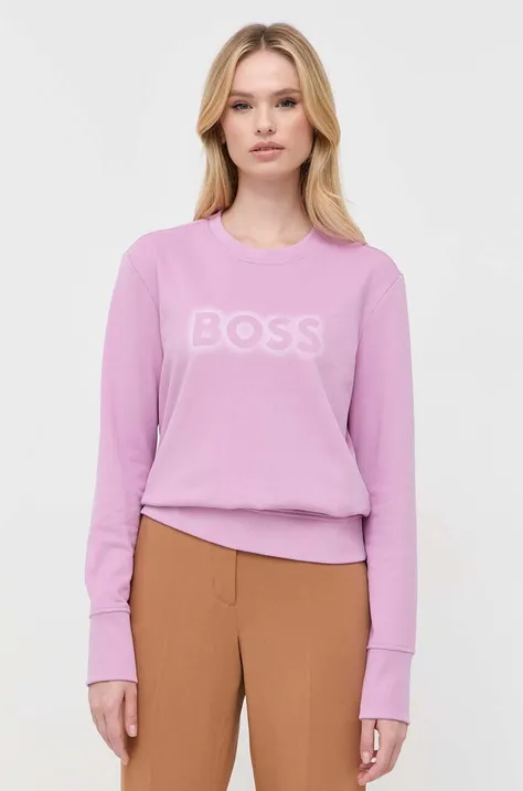 Pamučna dukserica Boss Orange BOSS ORANGE za žene, boja: ružičasta, s tiskom