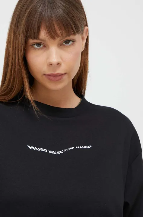 HUGO bluza bawełniana damska kolor czarny z nadrukiem