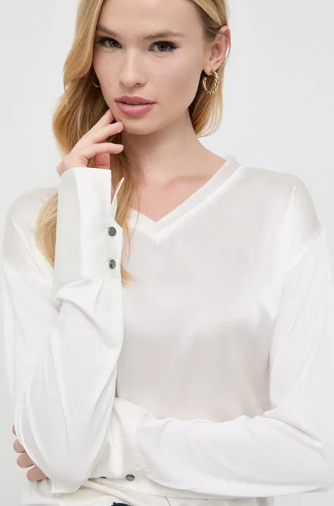Блузка з домішкою шовку BOSS колір бежевий однотонна