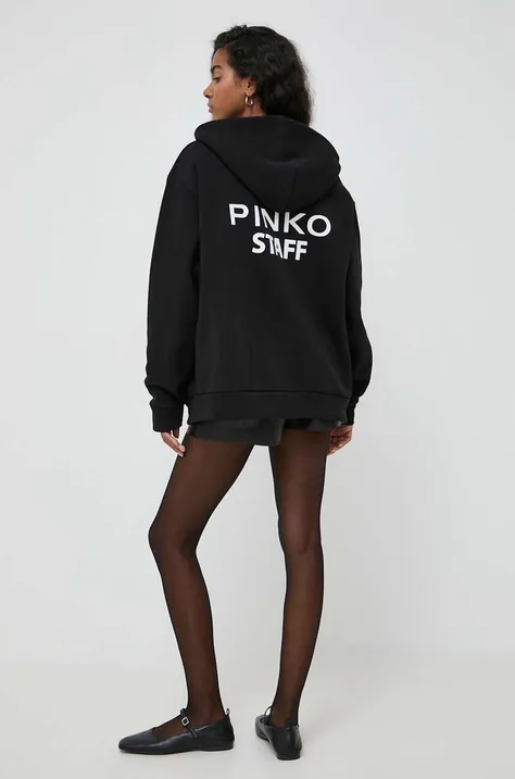 Mikina Pinko dámska, čierna farba, s kapucňou, jednofarebná