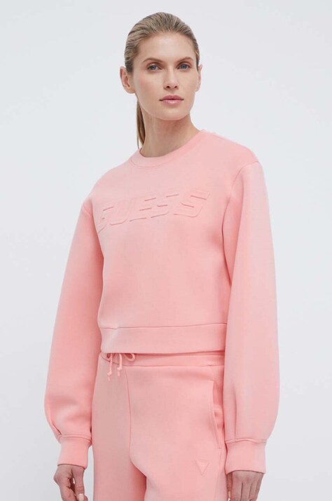 Guess bluza femei, culoarea portocaliu, melanj
