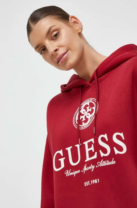 Μπλούζα Guess χρώμα: κόκκινο, με κουκούλα