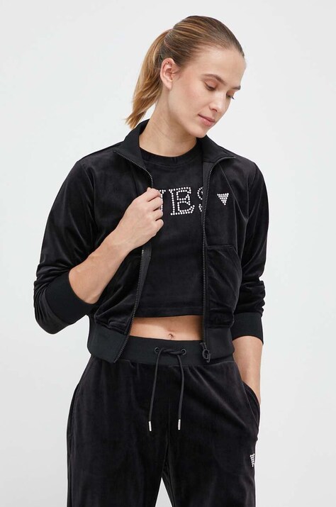 Guess bluza femei, culoarea negru, cu imprimeu