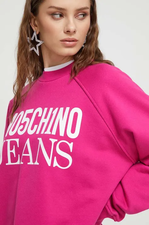 Pamučna dukserica Moschino Jeans za žene, boja: ružičasta, s tiskom