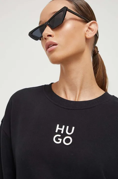 Памучен суичър HUGO в черно с изчистен дизайн