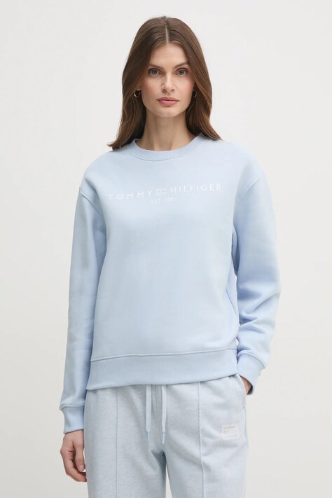 Mikina Tommy Hilfiger dámská, modrá barva, s potiskem, WW0WW39791