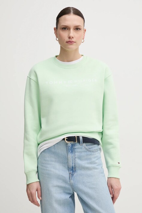 Tommy Hilfiger bluză femei, culoarea verde, cu imprimeu, WW0WW39791