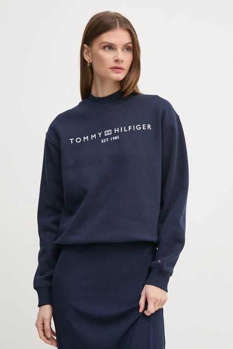 Tommy Hilfiger bluză femei, culoarea bleumarin, cu imprimeu, WW0WW39791