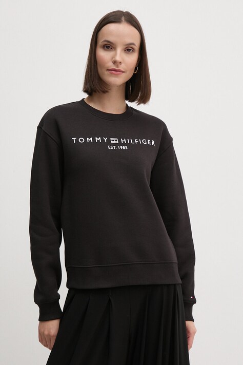 Mikina Tommy Hilfiger dámská, černá barva, s potiskem, WW0WW39791
