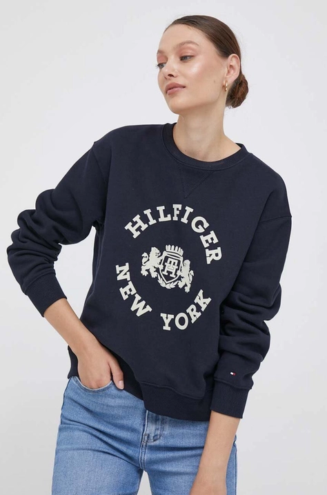 Tommy Hilfiger bluza femei, culoarea albastru marin, cu imprimeu