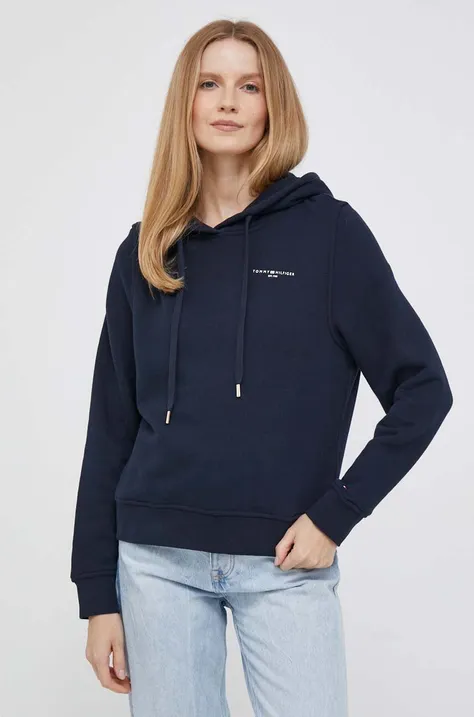 Tommy Hilfiger bluză femei, culoarea bleumarin, cu glugă, uni WW0WW40274