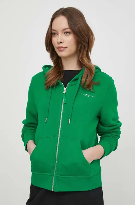 Кофта Tommy Hilfiger женская цвет зелёный с капюшоном однотонная