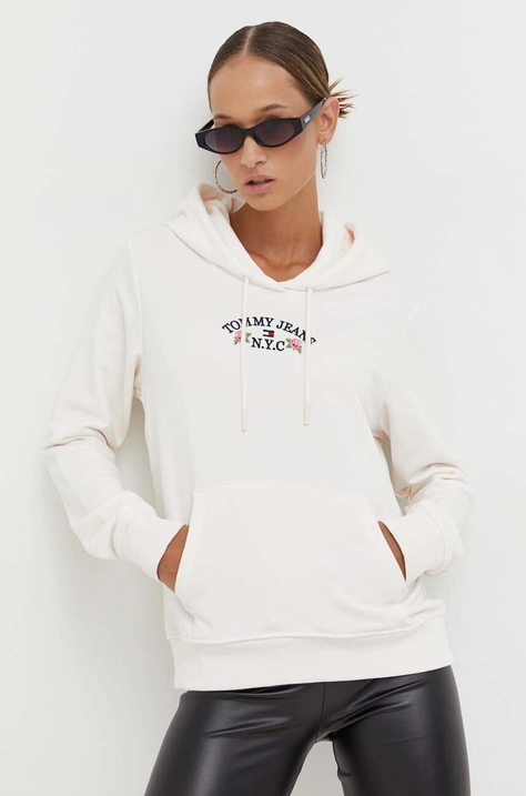 Кофта Tommy Jeans женская цвет бежевый с капюшоном с аппликацией