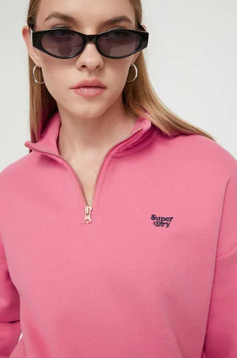 Superdry bluza damska kolor różowy gładka