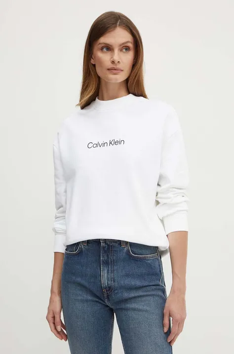 Bavlnená mikina Calvin Klein dámska, biela farba, s potlačou