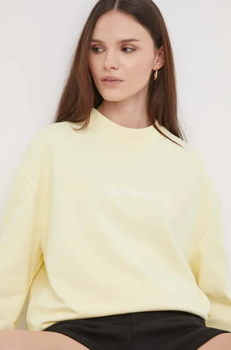 Bavlnená mikina Calvin Klein dámska, žltá farba, s potlačou
