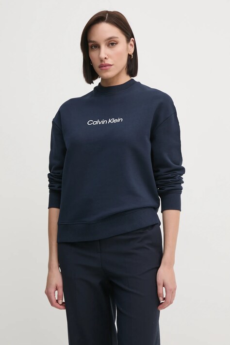 Calvin Klein hanorac de bumbac femei, culoarea albastru marin, cu imprimeu, K20K205450