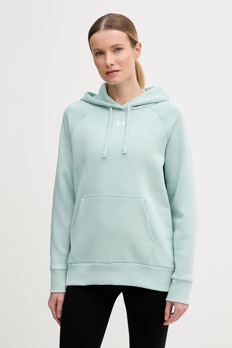 Under Armour bluza z kapturem damska z bawełną UA Rival Fleece turkusowa 1379500