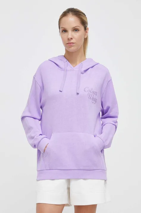 Bavlnená mikina Colourwear dámska, fialová farba, s kapucňou, jednofarebná