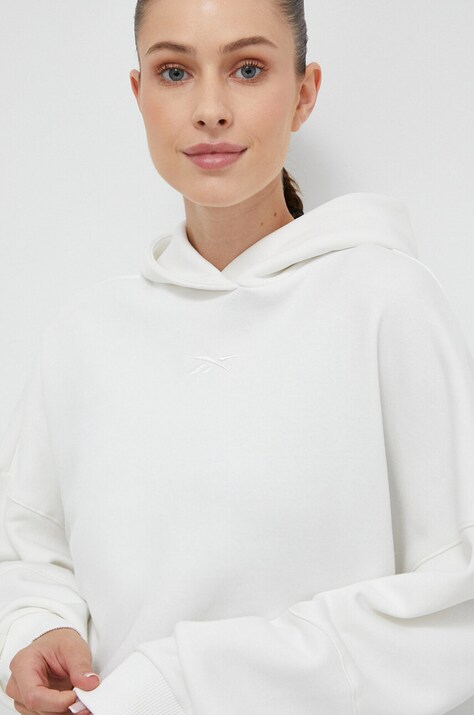 Reebok Biustonosz sportowy LUX COLLECTION damska kolor biały z kapturem z aplikacją 100035627