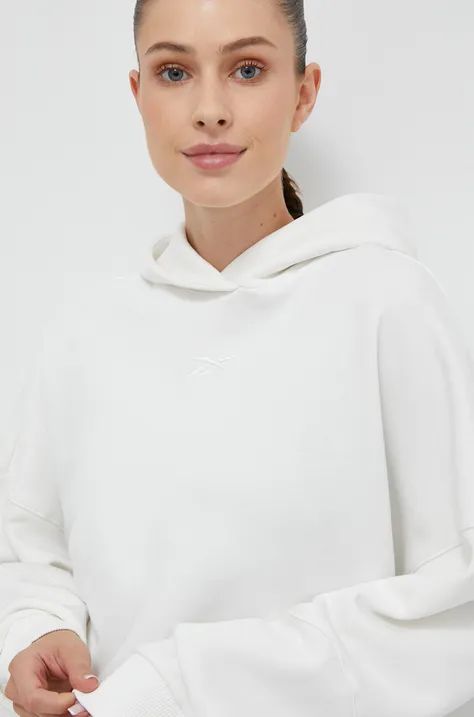 Reebok bluza LUX COLLECTION damska kolor biały z kapturem z aplikacją
