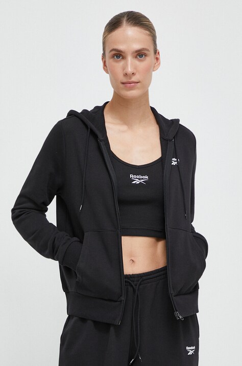 Reebok bluza damska kolor czarny z kapturem gładka 100071705