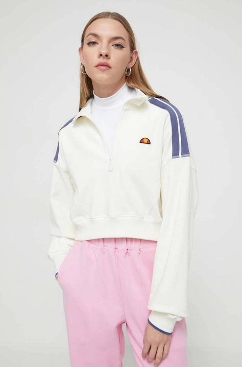 Ellesse hanorac de bumbac femei, culoarea bej, cu imprimeu