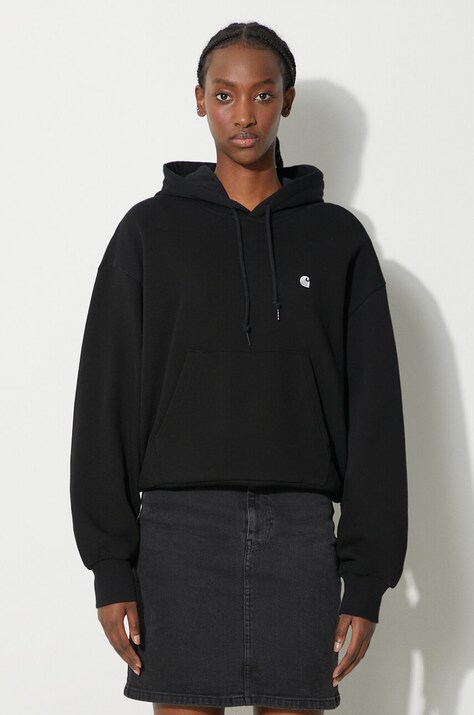 Carhartt WIP hanorac de bumbac femei, culoarea negru, cu glugă, cu imprimeu