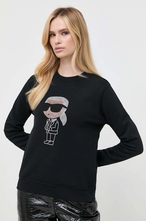 Karl Lagerfeld bluza femei, culoarea negru, cu imprimeu