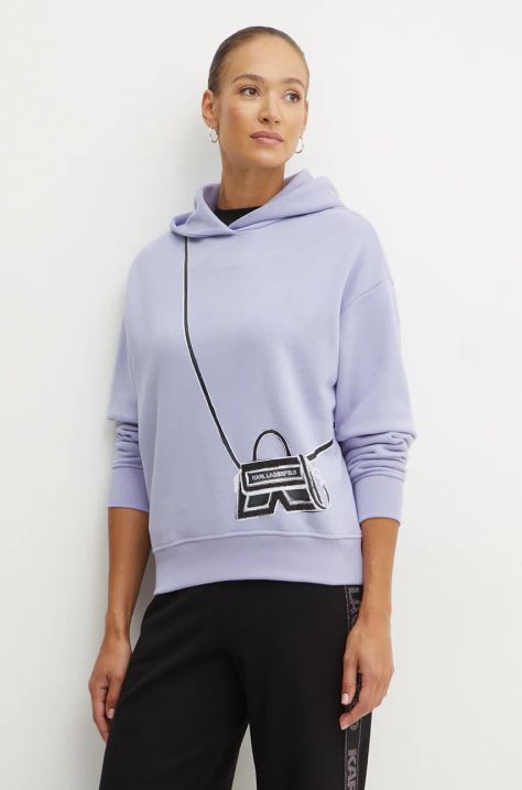 Karl Lagerfeld bluza femei, culoarea violet, cu glugă, cu imprimeu