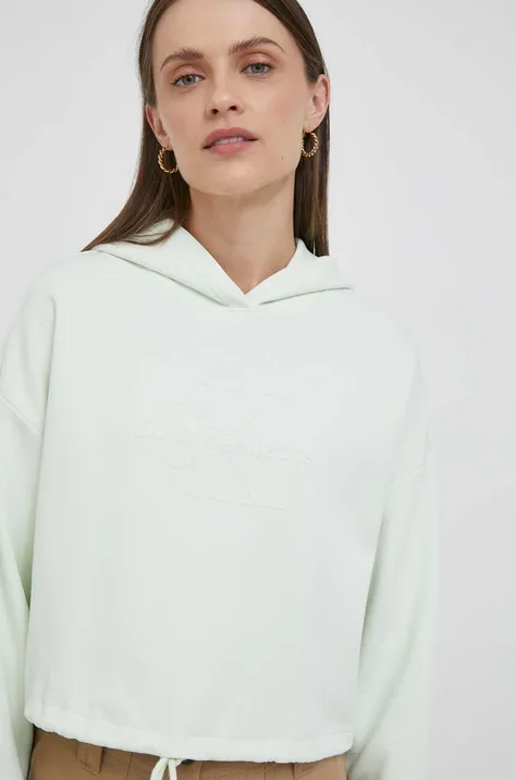 Dukserica Calvin Klein Jeans za žene, boja: zelena, s kapuljačom, s tiskom